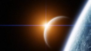 Planet Earth and Moon with Sunrise